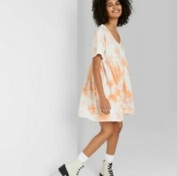 *Wild Fable Orange Tie Dye Babydoll Terry Cloth Short Sleeve  Dress Size Small - Picture 2 of 8